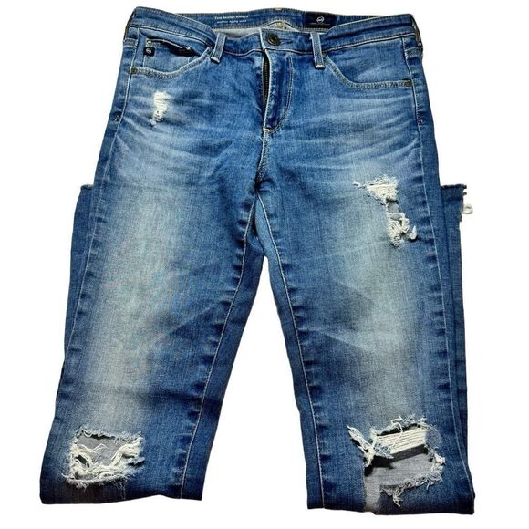 AG Adriano Goldschmied Midi Ankle Mid Rise Legging Ankle Distressed Jeans Sz 26R - Picture 1 of 13